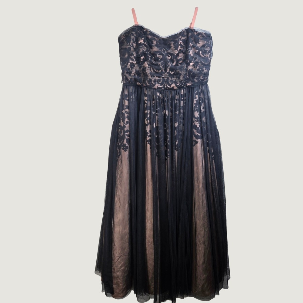 City Chic Maxi Dress Size 18 Tan Black Velvet Burnout Tulle Formal Evening Gown